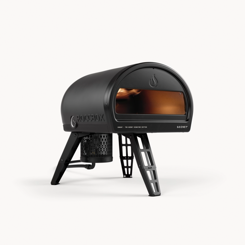 Gozney Roccbox compact pizza oven in three-quarter view, official manufacturer photo